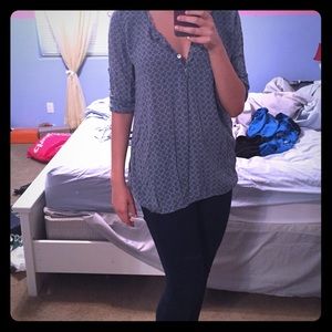 Blue and grey peasant-type top