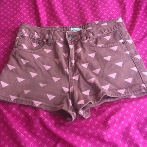 Pink triangle tribal denim shorts