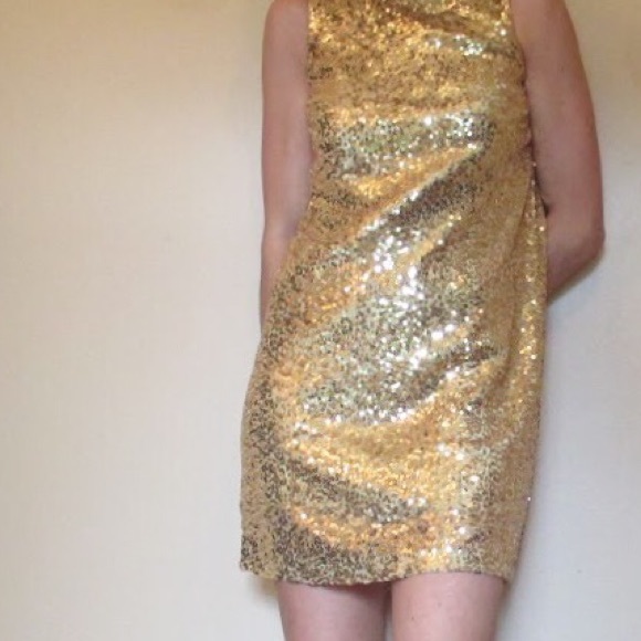 Nine West Sleeveless Gold Sequin Mini Dress - Picture 2 of 4