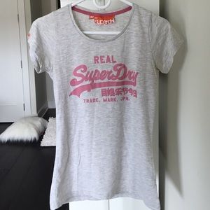 Gray with pink "REAL SUPERDRY" print tee