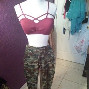 Crop top and skinny camouflage pants
