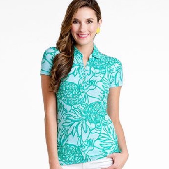 NWOT Lilly Pulitzer Polo: Teal Pineapple