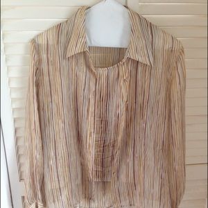 Tan & Gold 100% Silk Blouse with Shell