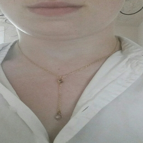 Sale! Dangling crystal necklace, 24kgb plate gold - Picture 2 of 3