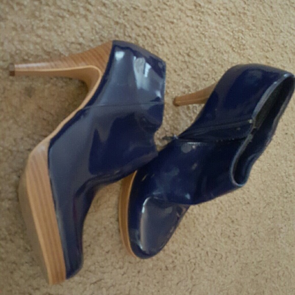 Blue patent leather booties
