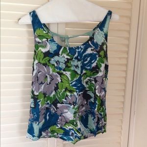 Floral Pattern Tank with Mint Ribbon Tie Back