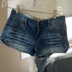 Medium wash denim shorts