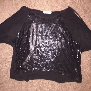 Black sequin crop top