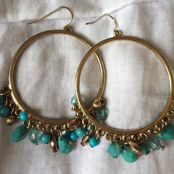 Gold hoop turquoise earrings💙