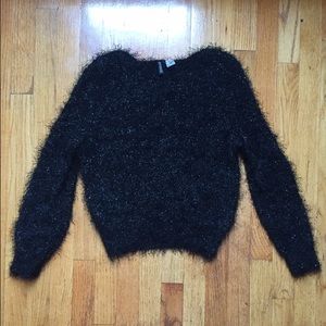 Fuzzy black knit crop top