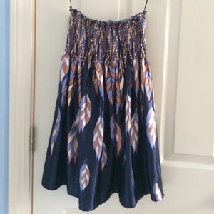 Navy blue, silk strapless top