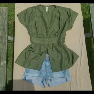 Olive green low cut dress top