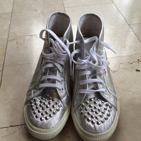Sparkly silver superga size 8.5