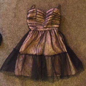 Pink and black strapless mini dress