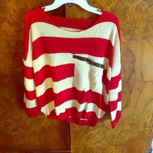 Red and off white striped sweater