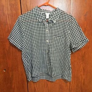 Navy and white plaid short sleeve button up