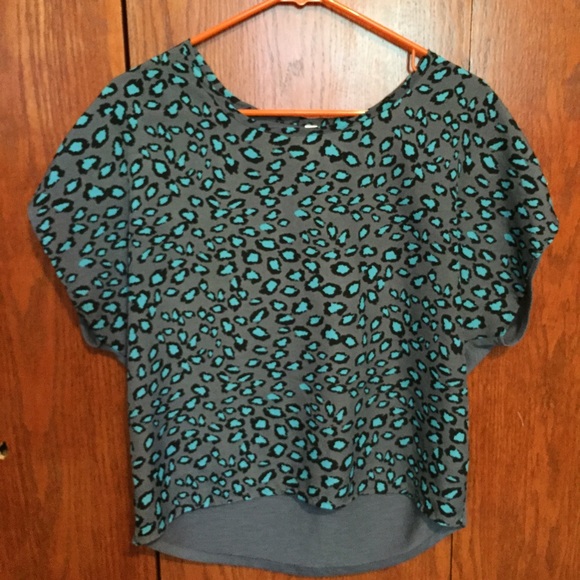 Teal and gray cheetah print top