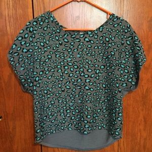 Teal and gray cheetah print top