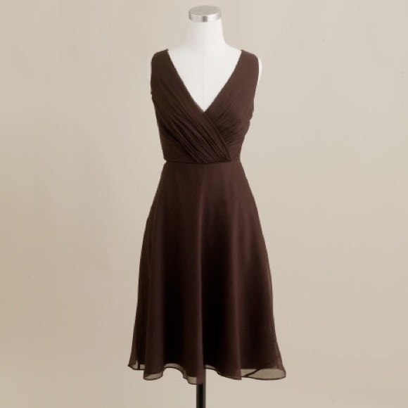 J Crew Brown Evie Dress in Silk Chiffon