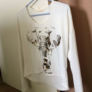 White Crop Top Long Sleeve w/ Elephant