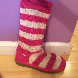 UGG Australia pink and white knit tall boots