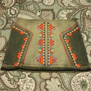 Free People denim embroidered skirt