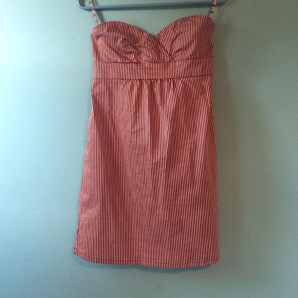 Navy and Salmon Pinstripe Dress