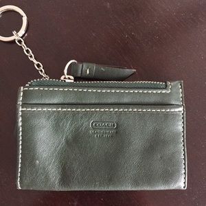 Coach Leather Hunter Green Card Holder/ Key Chain