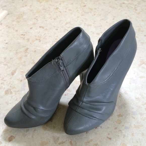 Grey ankle bootie heels