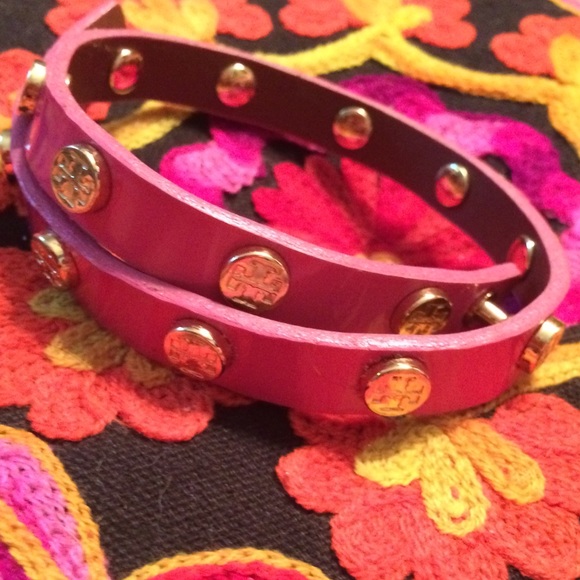 Tory Burch pink patent leather wrap bracelet