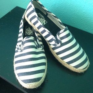 Navy blue and white canvas Vans