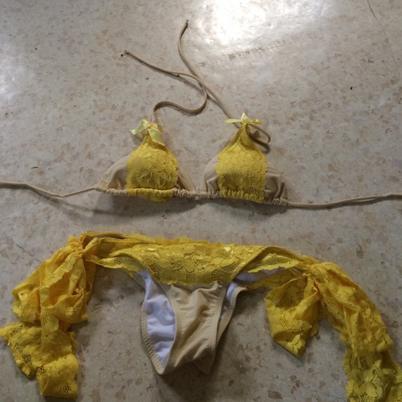 Small tan and yellow bikini