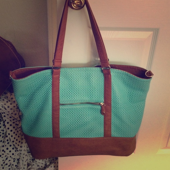Teal and chestnut shoulder/ handbag