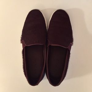 Vince maroon pony hair slip on sneakers