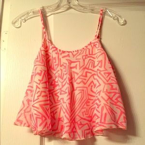 White and pink tribal print crop top