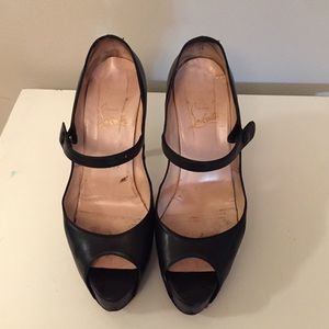 Pre-Loved  Leather Mary Jane Peep Toe Pumps