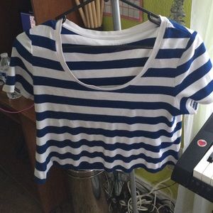 Blue and White striped crop top