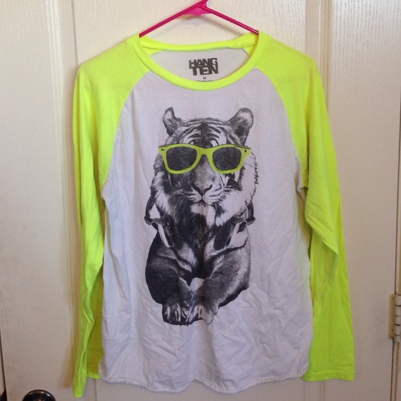 neon and white long sleeve print tee