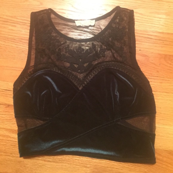 Medium Dark Green and Black Velvet Crop Top