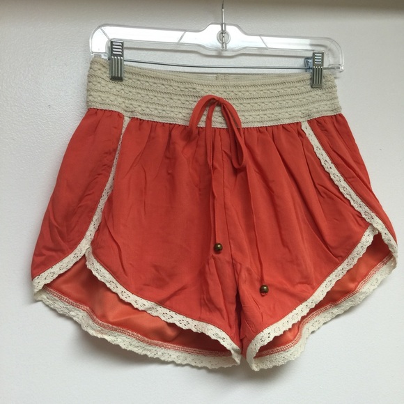 Crochet elastic waist short orange