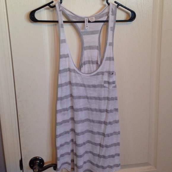 gray and white striped tank