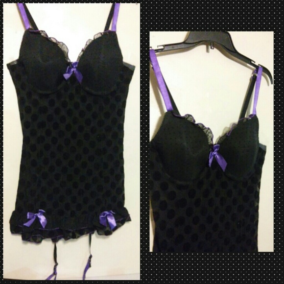 Black polka dot sexy night dress lingerie