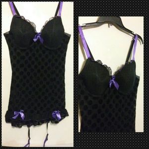 Black polka dot sexy night dress lingerie