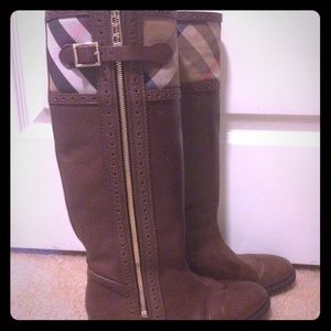 Burberry Brogue House Check Riding Boots Size 35