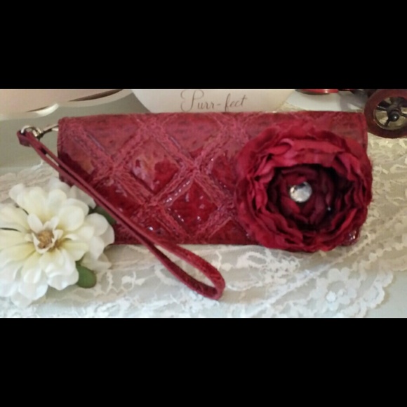 Ruby Red pleat her  wallet wristlet