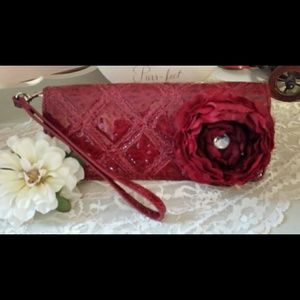 Ruby Red pleat her wallet wristlet