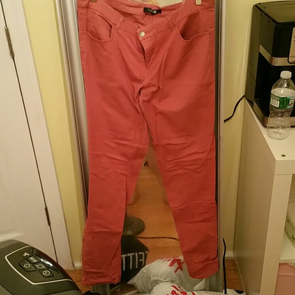 High waisted coral red pants