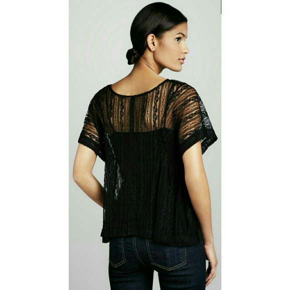 Free People Boxy Black Lace Top - Picture 2 of 2