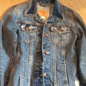 Jean jacket and white hollister sweater bundle