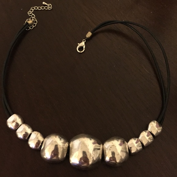 Silver and black edgy bead necklace